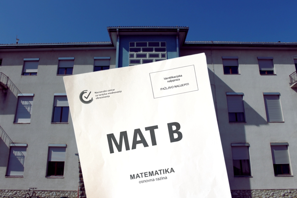 list ispita B razine mature iz Matematike, u pozadini zgrada Fakulteta hrvatskih studija