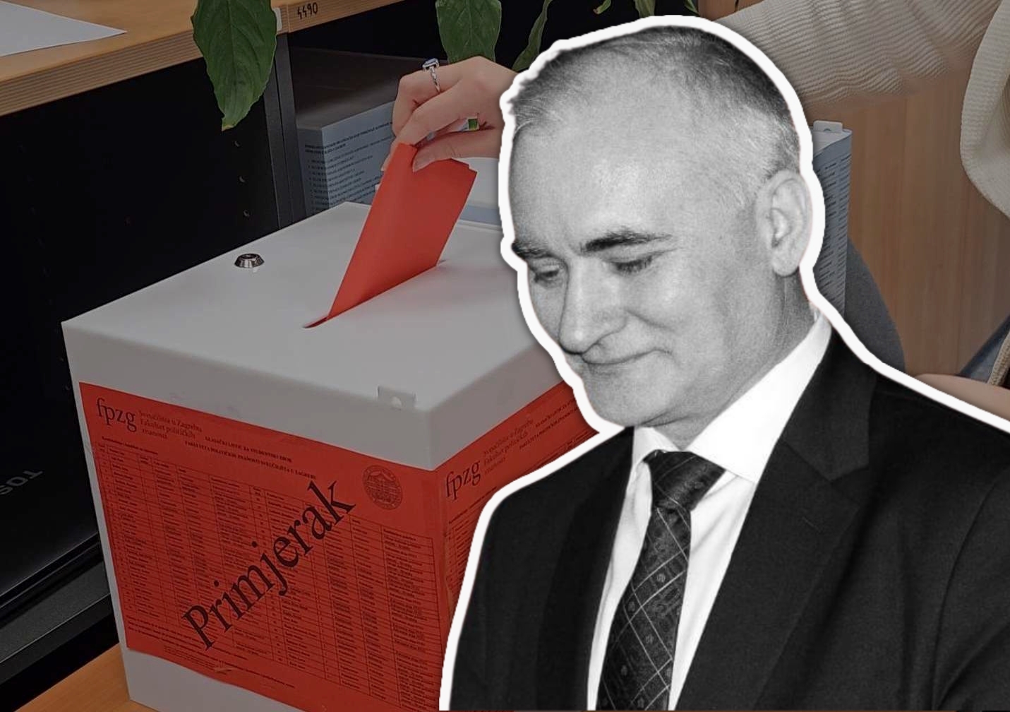 Zagrebački rektor Stjepan Lakušić, u pozadini glasačka kutija za studentske izbore