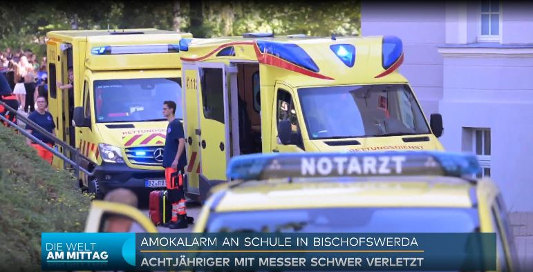 kola hitne pomoći ispred škole u njemačkoj u kojoj je 16-godipšnjak izbo osmogodišnjaka