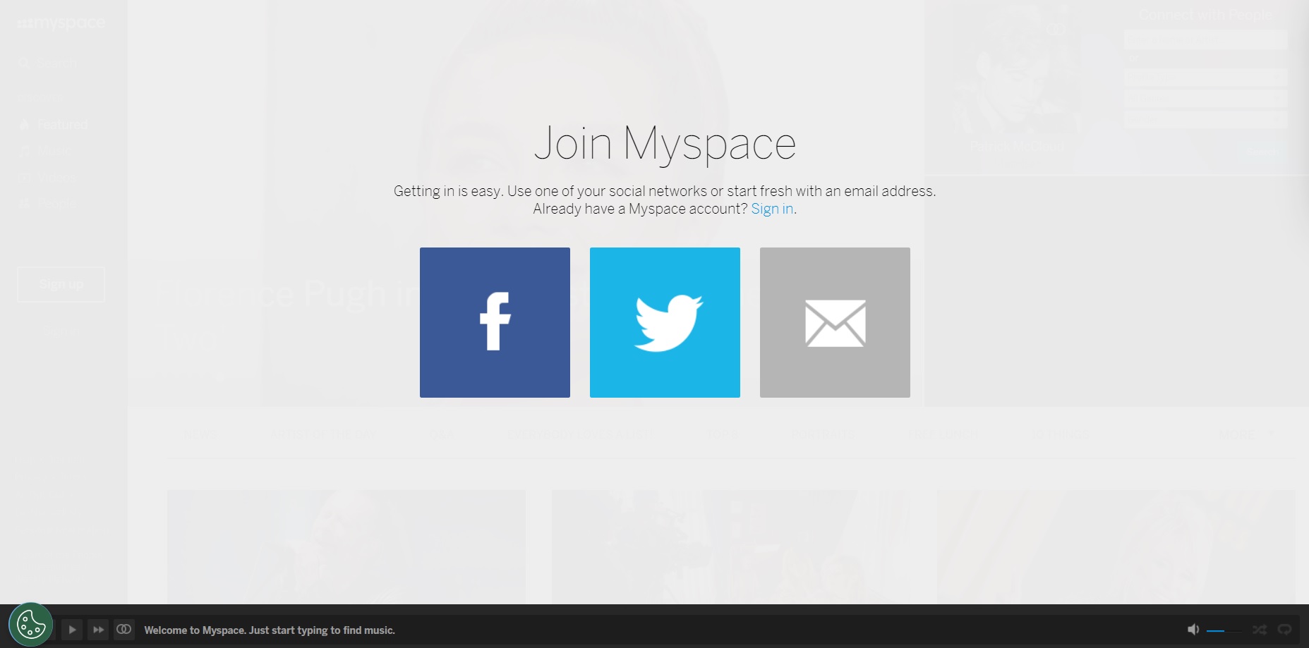 registracija MySpace