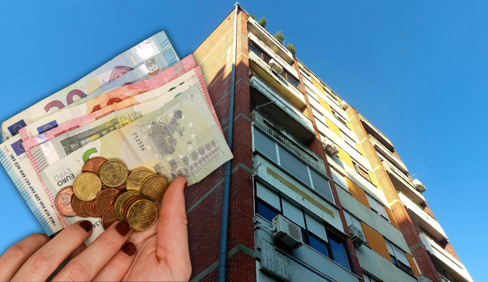 zgrada u Zagrebu i ruke koje drže eure