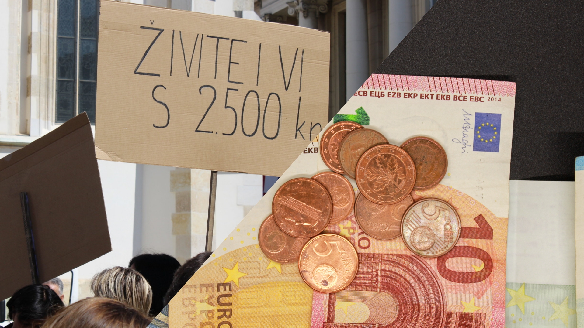 transparent s prosvjeda pomoćnika u nastavi i novčanice i kovanice eura