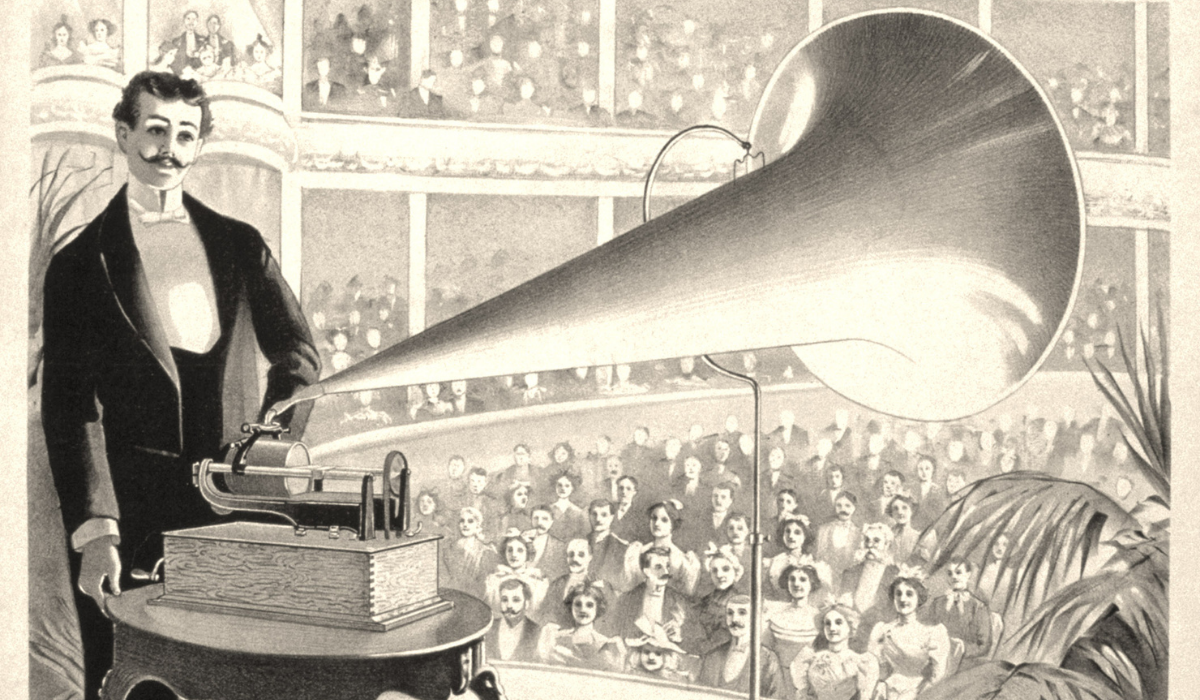 Ilustracija muškarca s fonografom